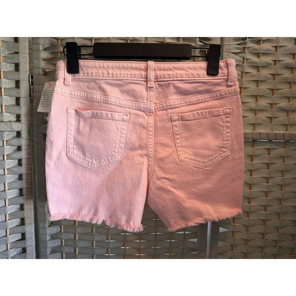 Cat & Jack Mid-Rise Cutoff Jean Shorts Girl's Pink XL/14 Distressed Design NWT